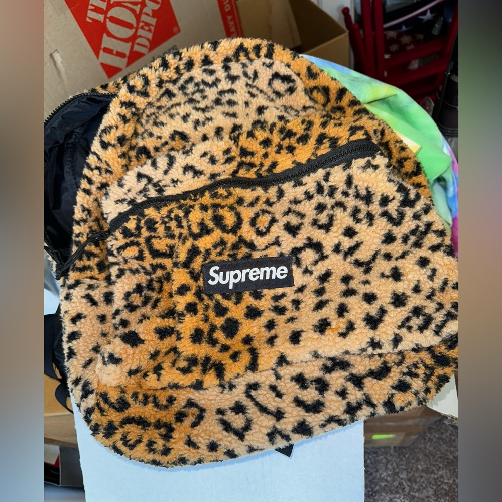 Supreme leopard fleece backpack